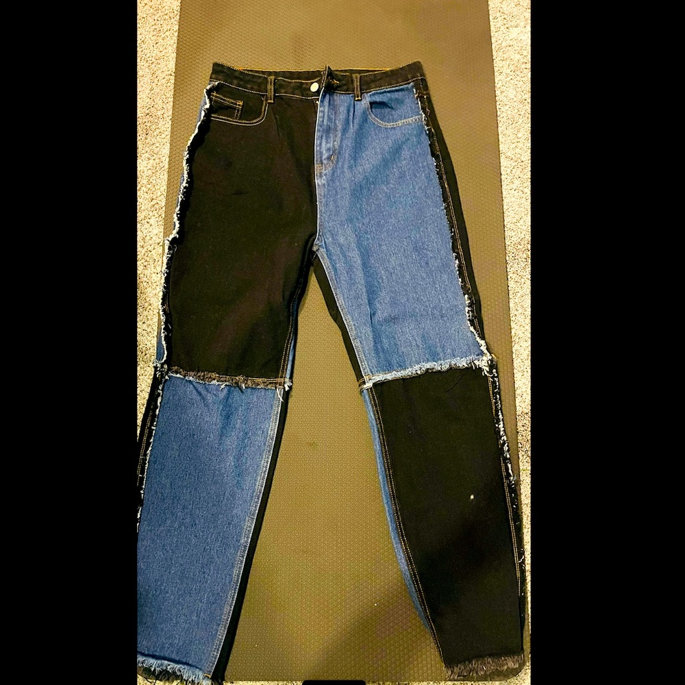 brand new black and blue patch jeans! from shein